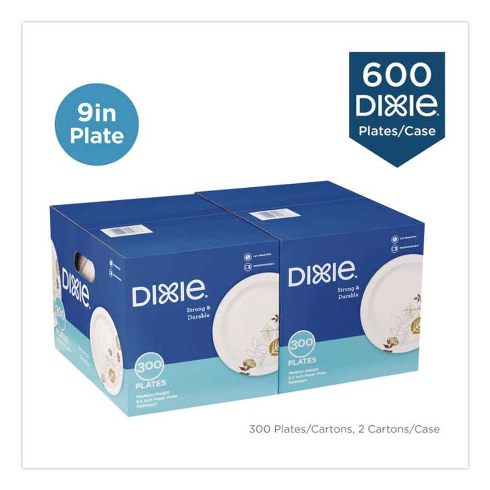 GEORGIA PACIFIC Dixie® UX9PATHPB Pathways Medium-Weight Paper Plates, 8.5" dia, Pathways, 300/Box, 2 Boxes/Carton