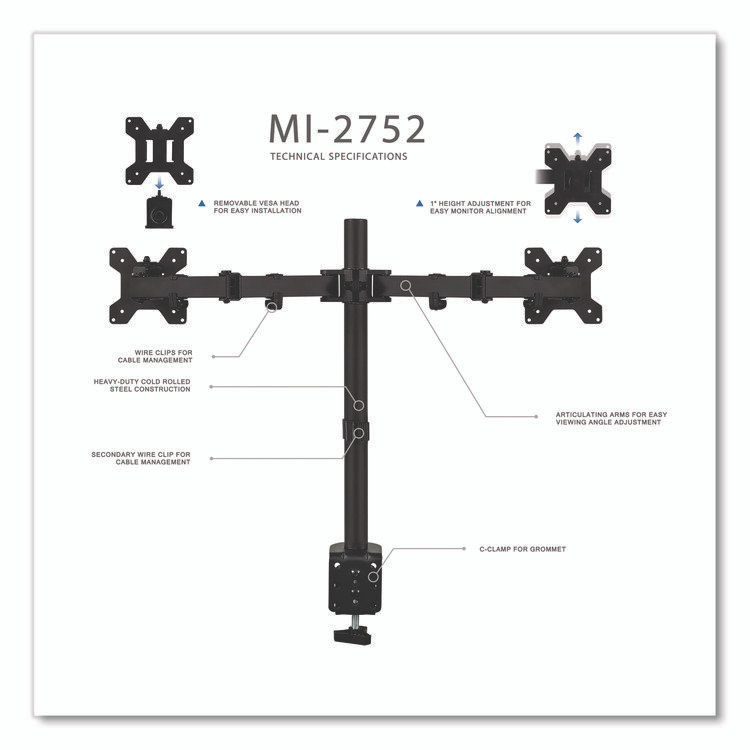 MOUNT-IT! MI2752 Full Motion Dual Monitor Desktop Mount, For 17" to 27" Monitors, 360 Degree Rotation, +/-90 Degree Tilt, Black, Supports 22lb