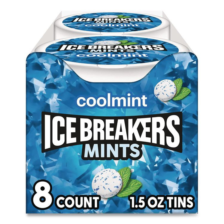 THE HERSHEY COMPANY ICE BREAKERS 22002642 Sugar-Free Cool Mints, Coolmint, 1.5 oz Tin, 8 Tins/Carton