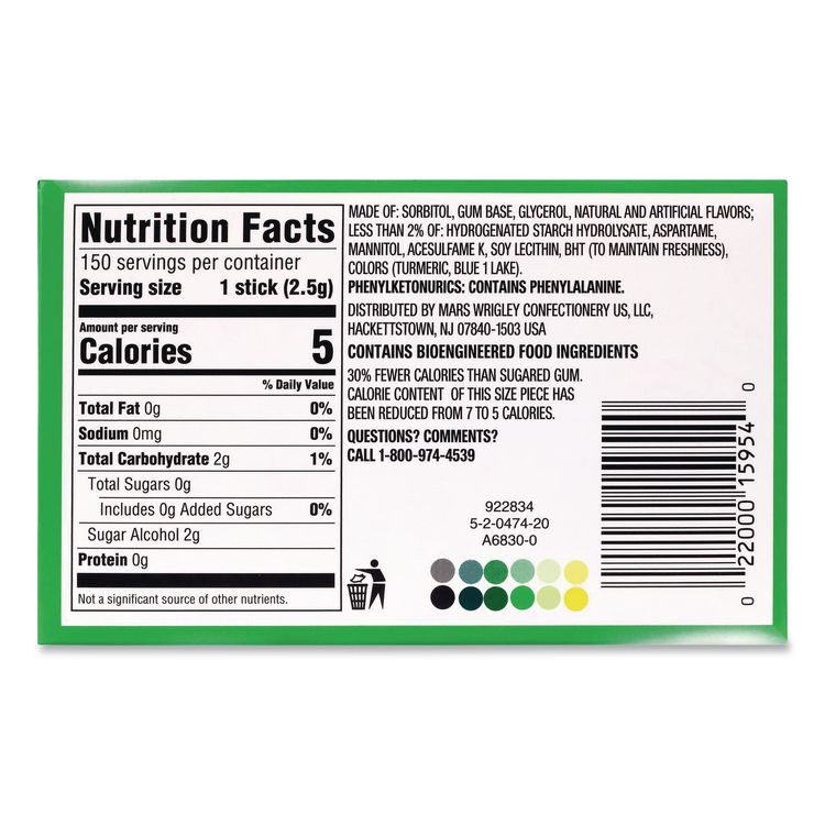 THE WRIGLEY COMPANY Wrigley's® 22002638 Extra Spearmint Sugar-Free Gum, Spearmint, 15 Sticks/Pack, 10 Packs/Carton