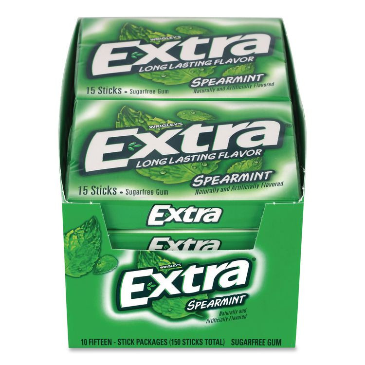THE WRIGLEY COMPANY Wrigley's® 22002638 Extra Spearmint Sugar-Free Gum, Spearmint, 15 Sticks/Pack, 10 Packs/Carton