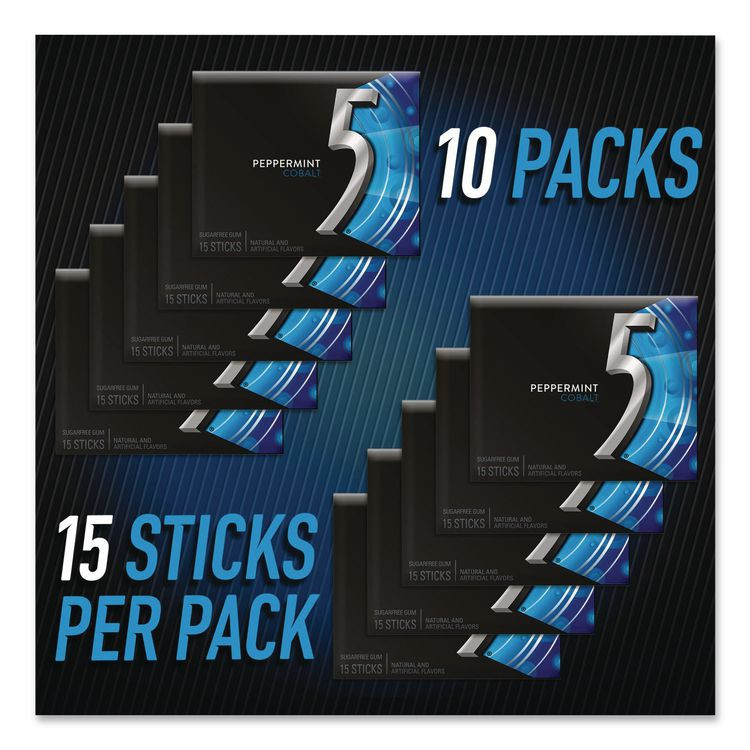 THE WRIGLEY COMPANY Wrigley's® 22002640 5 Gum, Peppermint Cobalt, 15 Sticks/Pack, 10 Packs/Carton