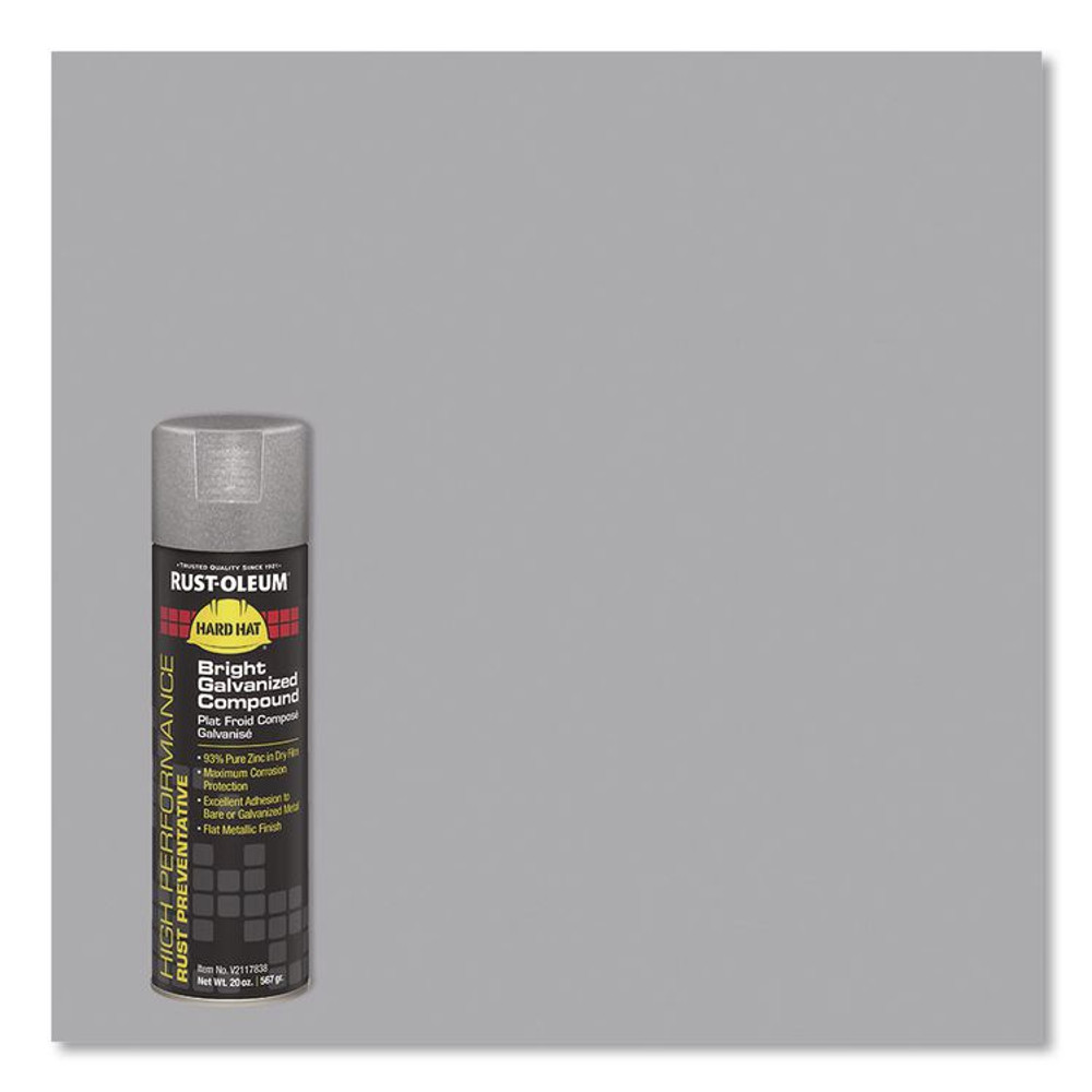 RUST-OLEUM CORPORATION V2117838 Hard Hat High Performance V2100 System Rust Preventive Bright Galvanizing Compound, Gloss Gray, 20 oz Aerosol Can, 6/CT