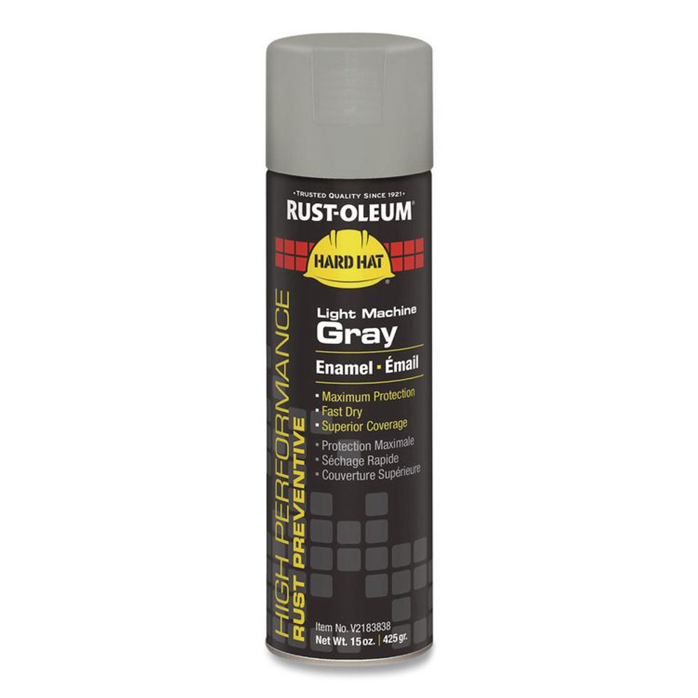 RUST-OLEUM CORPORATION V2183838 Hard Hat High Performance V2100 System Rust Preventive Enamel Spray Paint, Gloss Light Machine Gray, 15 oz Aerosol Can, 6/CT