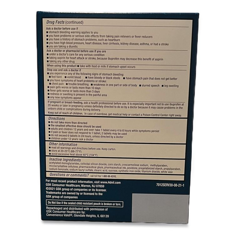 LIL DRUGSTORE PRODUCTS Advil® 64008 Ibuprofen Tablets Refill Packs, Two-Pack, 30/Box