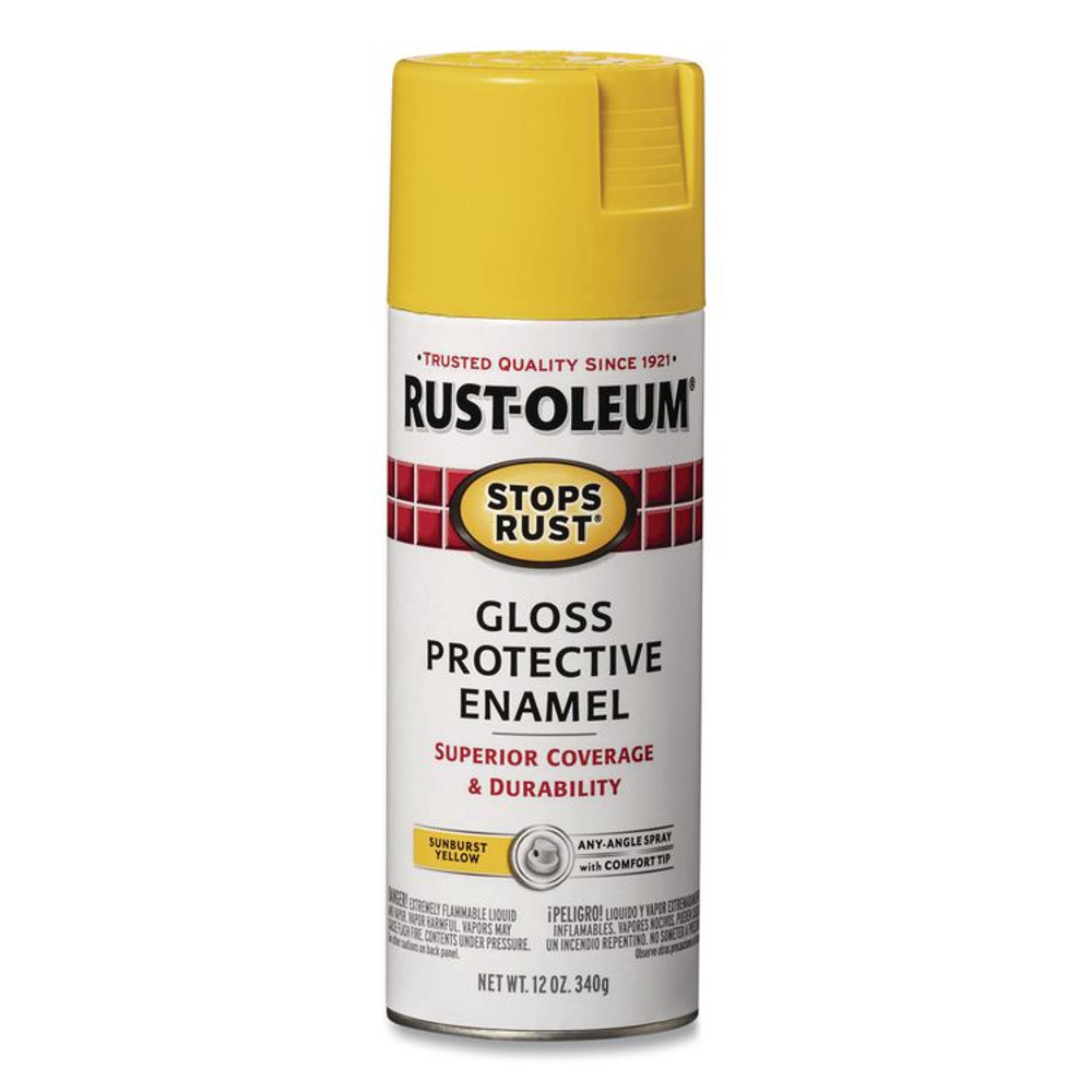 RUST-OLEUM CORPORATION 7747830 Stops Rust Spray Paint, Gloss Yellow, 12 oz Aerosol Can, 6/Carton