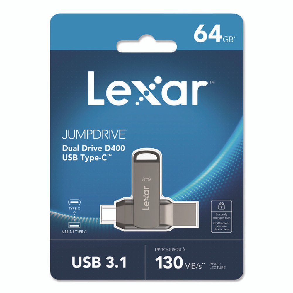 LEXAR MEDIA INC. LJDD40064GB JumpDrive D400 USB 3.1 Flash Drive, 64 GB, Titanium