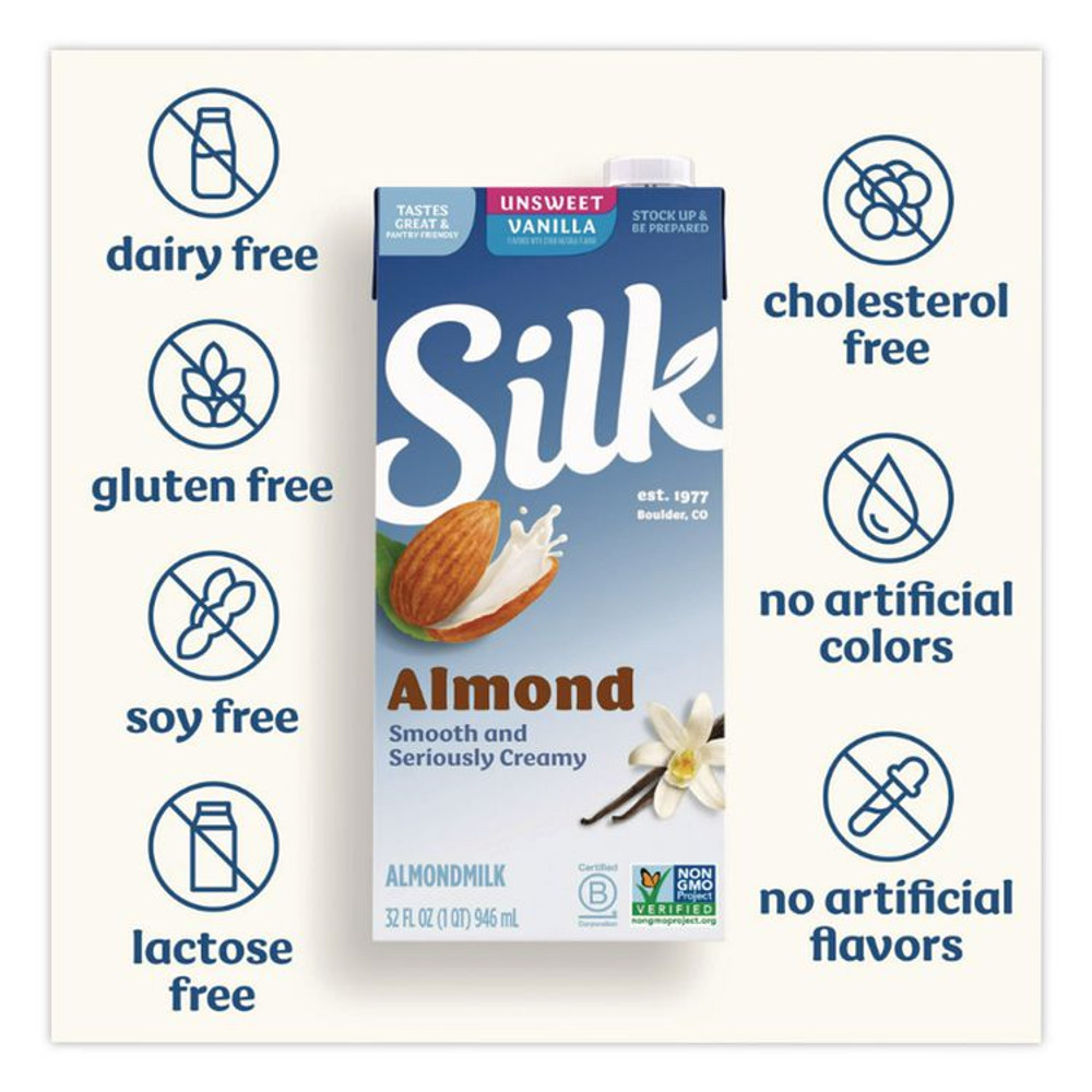 WHITEWAVE FOODS Silk® 443869 Almond Milk, Unsweetened Vanilla, 32 oz Aseptic Box