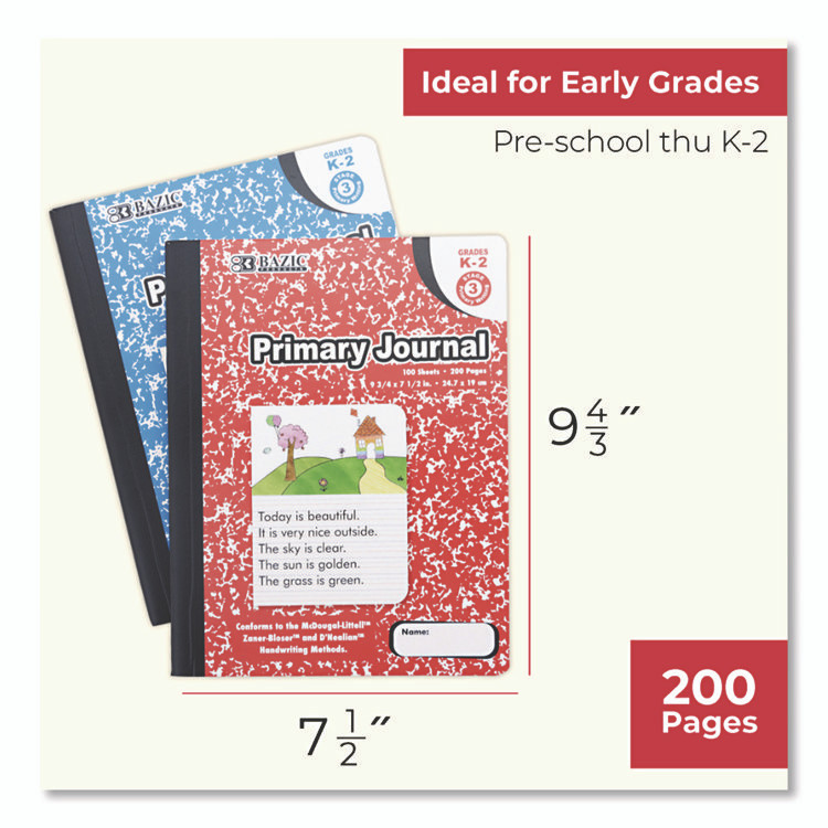 BAZIC PRODUCTS 5053 Illustrated Story Primary Journal, Stage 3 Manuscript Format, Black Marble Cover, (100) 9.75 x 7.5 Sheets