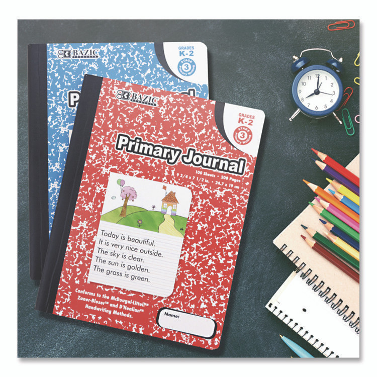 BAZIC PRODUCTS 5053 Illustrated Story Primary Journal, Stage 3 Manuscript Format, Black Marble Cover, (100) 9.75 x 7.5 Sheets