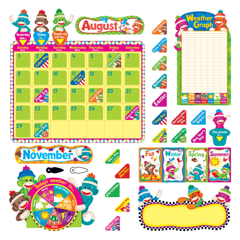 TREND ENTERPRISES INC. TREND Sock Monkeys Calendar Bulletin Board Set