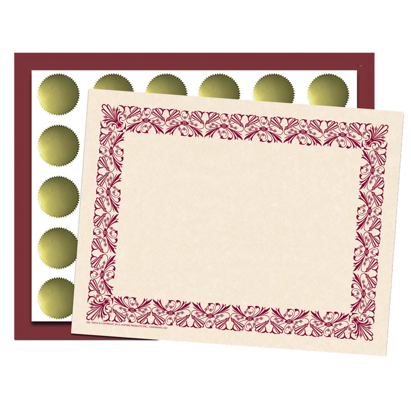 FLIPSIDE Hayes Publishing Art Deco Set - Maroon Border Paper, Plain Folders, Gold Seals