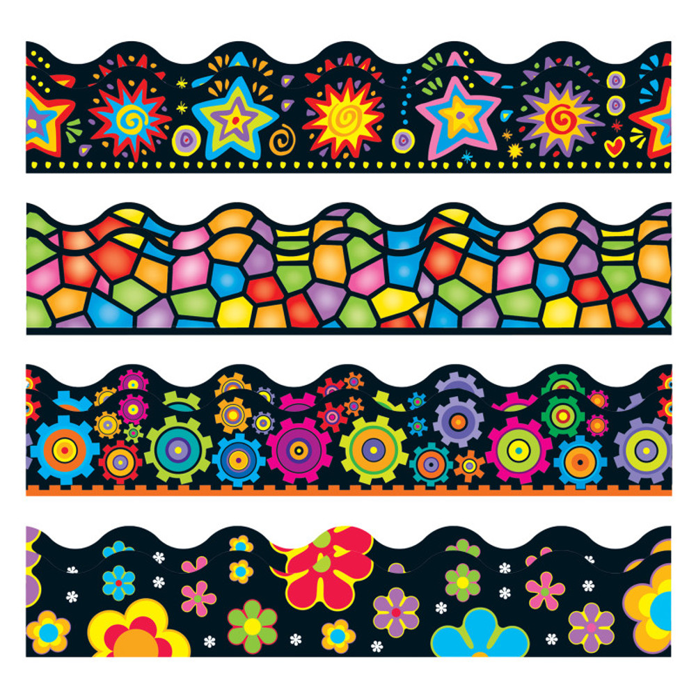 TREND ENTERPRISES INC. TREND Brights on Black Terrific Trimmers®, Variety Pack, 156 Feet Per Pack, 2 Packs