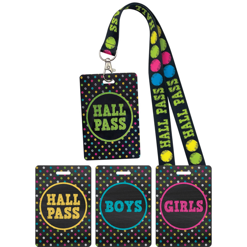 TEACHER CREATED RESOURCES Teacher Created Resources® Chalkboard Brights Hall Pass with Lanyard, Set of 4