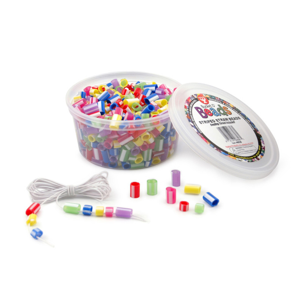 HYGLOSS PRODUCTS INC. Hygloss® Bucket O’ Beads, Striped Straw, Assorted Sizes, Pack of 300