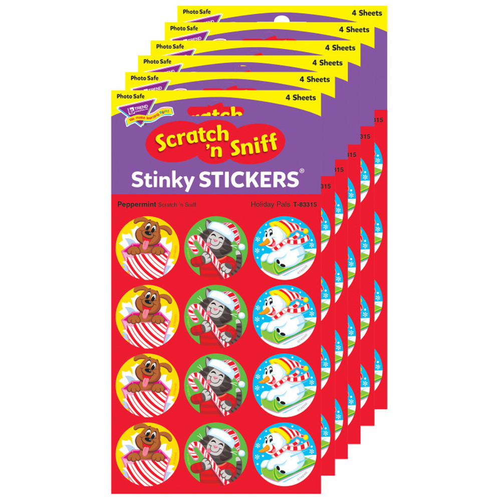 TREND ENTERPRISES INC. TREND Holiday Pals/Peppermint Stinky Stickers®, 48 Per Pack, 6 Packs