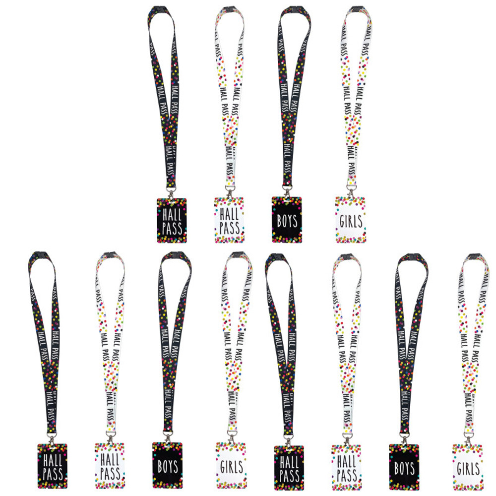 TEACHER CREATED RESOURCES Teacher Created Resources® Confetti Hall Pass with Lanyard, 4 Per Pack, 3 Packs TEACHER CREATED RESOURCES Teacher Created Resources® Confetti Hall Pass with Lanyard, 4 Per Pack, 3 Packs