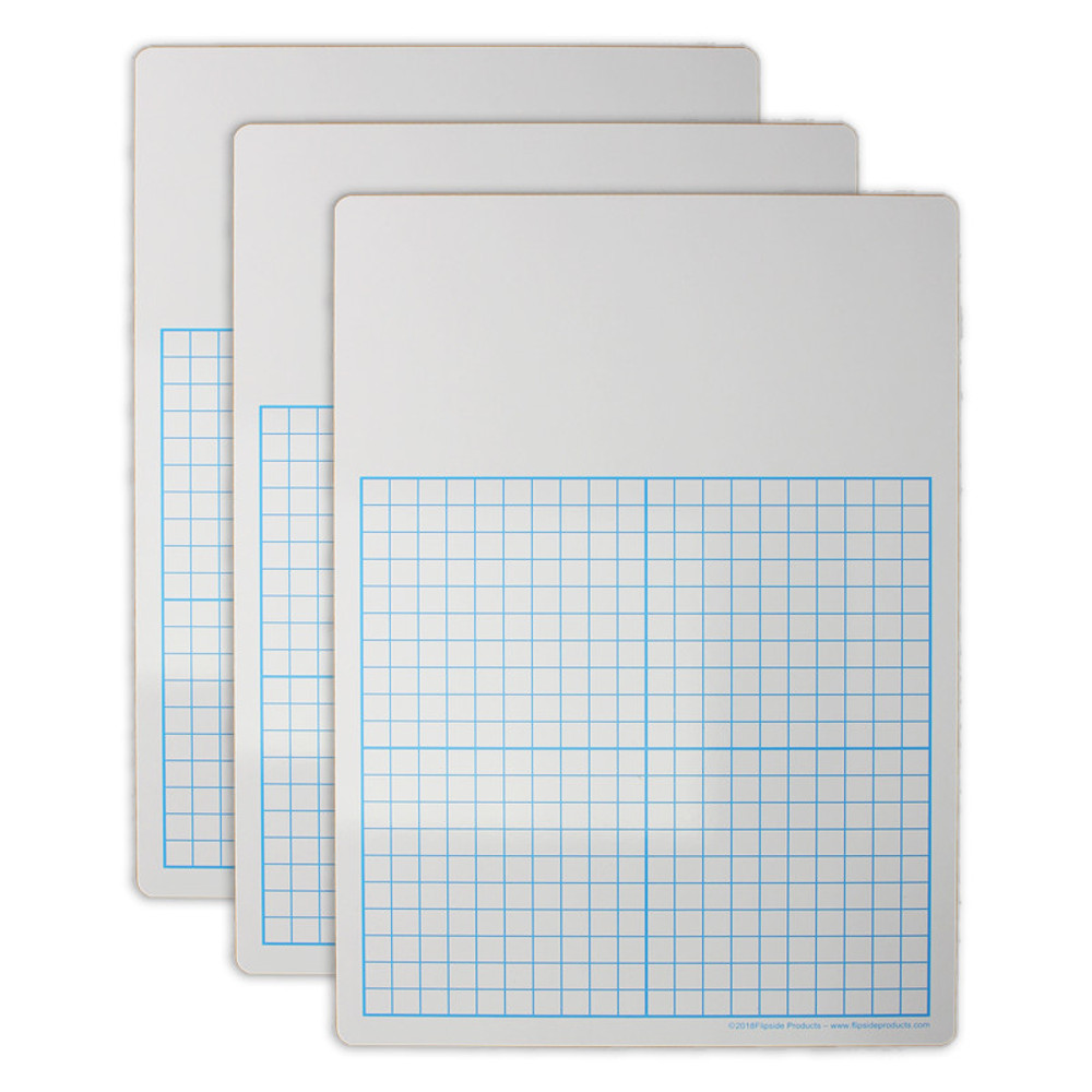 FLIPSIDE Flipside Products 1/2" Graph Dry Erase Board, 11" x 16" Pack of 3