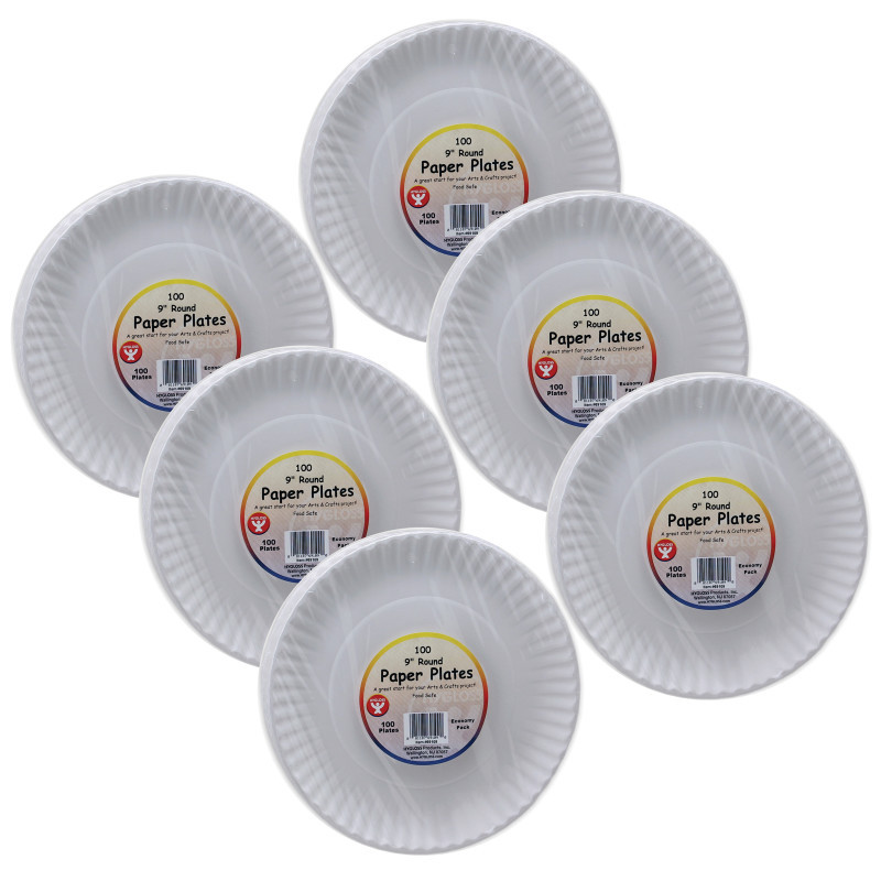 HYGLOSS PRODUCTS INC. Hygloss® White Paper Plates, 9-Inch, 100 Per Pack, 6 Packs