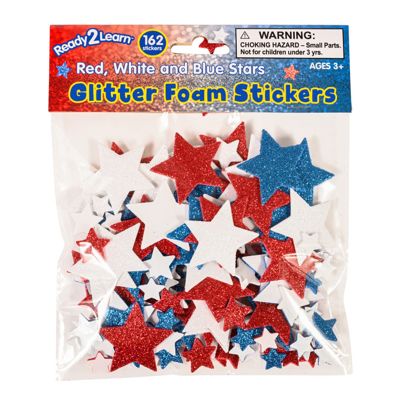 LEARNING ADVANTAGE READY 2 LEARN™ Glitter Foam Stickers, Stars, Red White and Blue