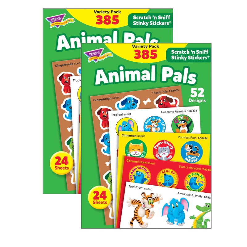 TREND ENTERPRISES INC. TREND Animal Pals Stinky Stickers® Variety Pack, 385 Per Pack, 2 Packs