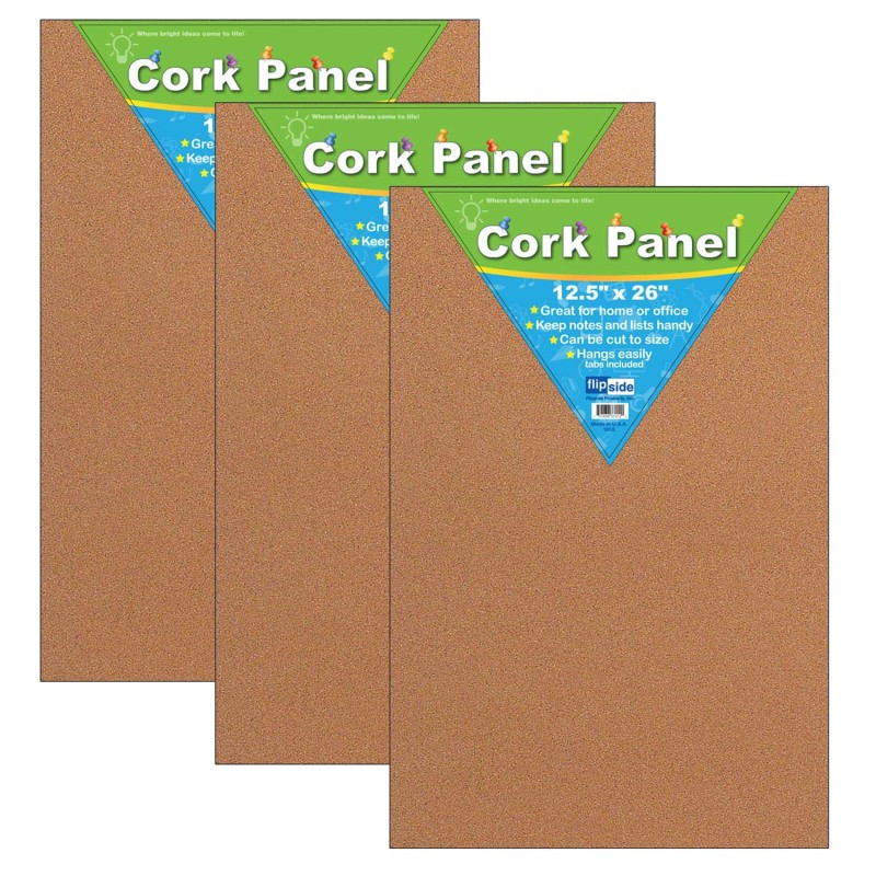 FLIPSIDE Flipside Products Cork Panel, 12.5" x 26", Pack of 3