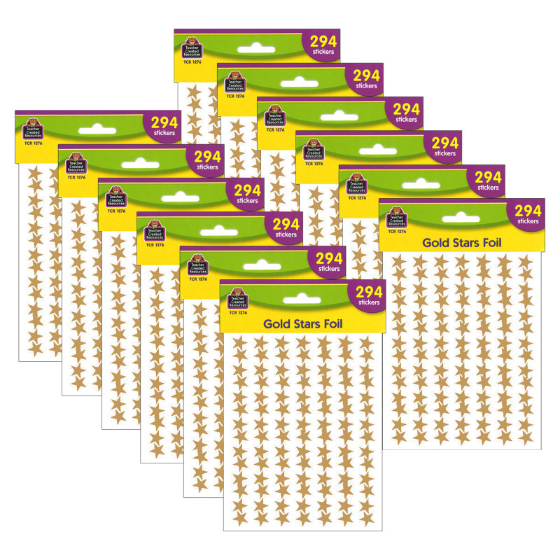 TEACHER CREATED RESOURCES Teacher Created Resources® Gold Stars Foil Stickers, 294 Per Pack, 12 Packs