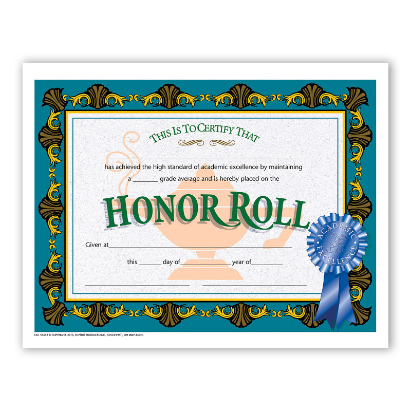 FLIPSIDE Hayes Publishing Honor Roll Certificate, 8.5" x 11", Pack of 30
