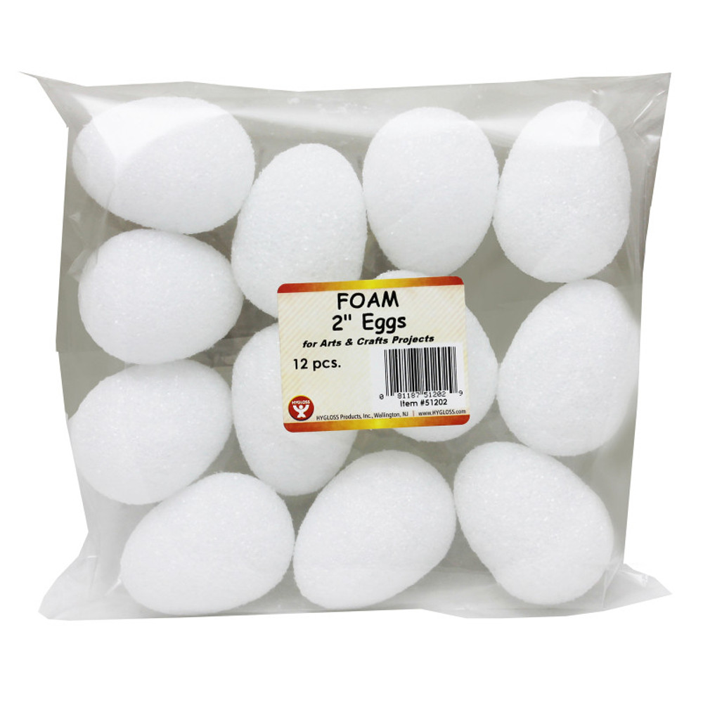 HYGLOSS PRODUCTS INC. Hygloss® Craft Foam Eggs, 2 Inch, White, Pack of 12 HYGLOSS PRODUCTS INC. Hygloss® Craft Foam Eggs, 2 Inch, White, Pack of 12