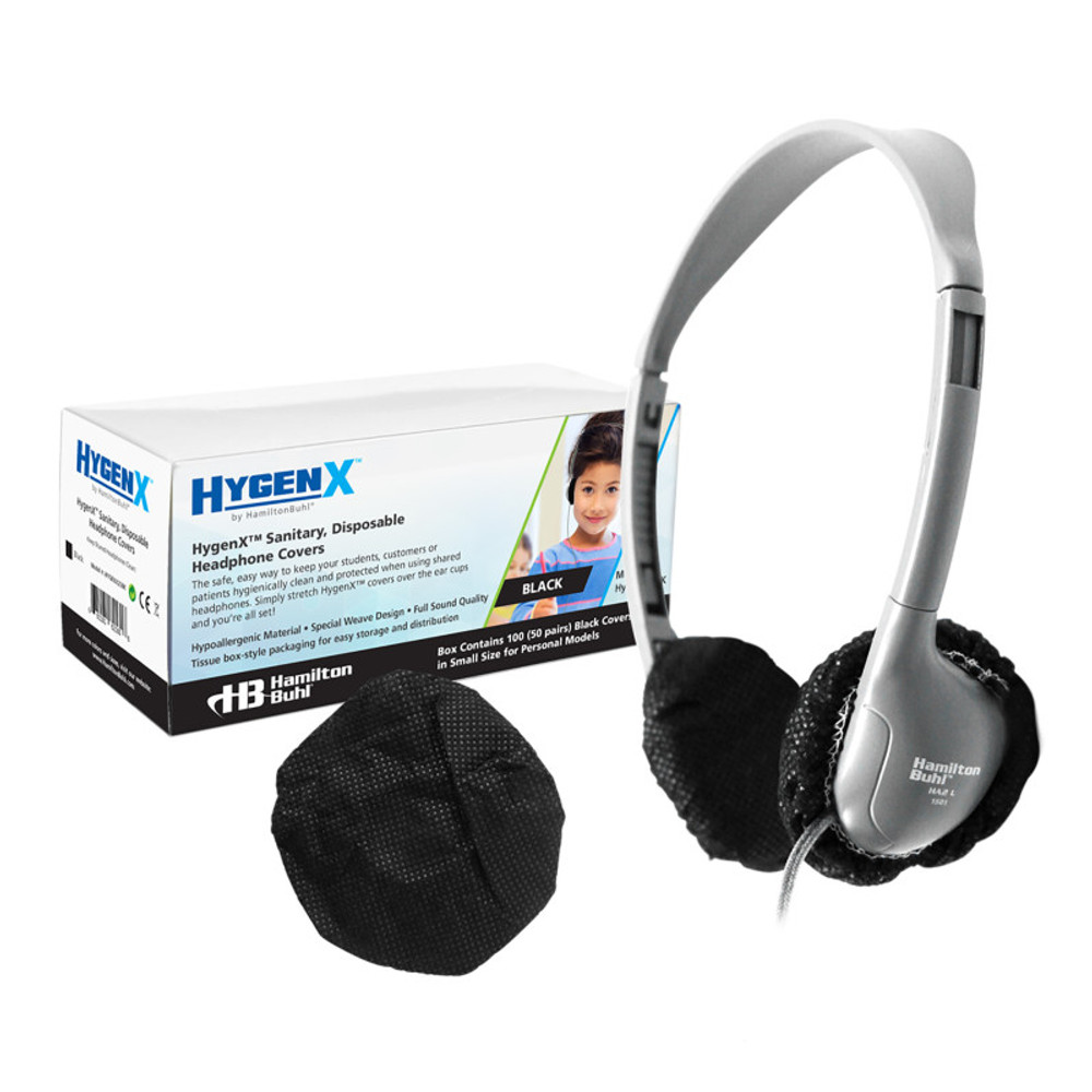 HAMILTON ELECTRONICS VCOM HamiltonBuhl® HygenX Sanitary, Disposable Ear Cushion Covers, 2.5", Black, 50 Pairs