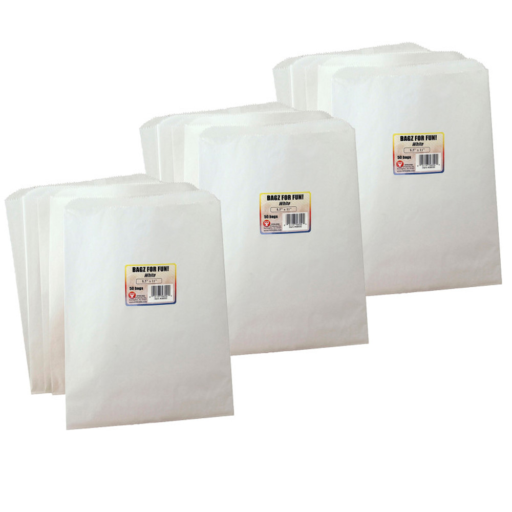 HYGLOSS PRODUCTS INC. Hygloss® Pinch Bottom Paper Bags, 8.5" x 11", White, 50 Per Pack, 3 Packs HYGLOSS PRODUCTS INC. Hygloss® Pinch Bottom Paper Bags, 8.5" x 11", White, 50 Per Pack, 3 Packs