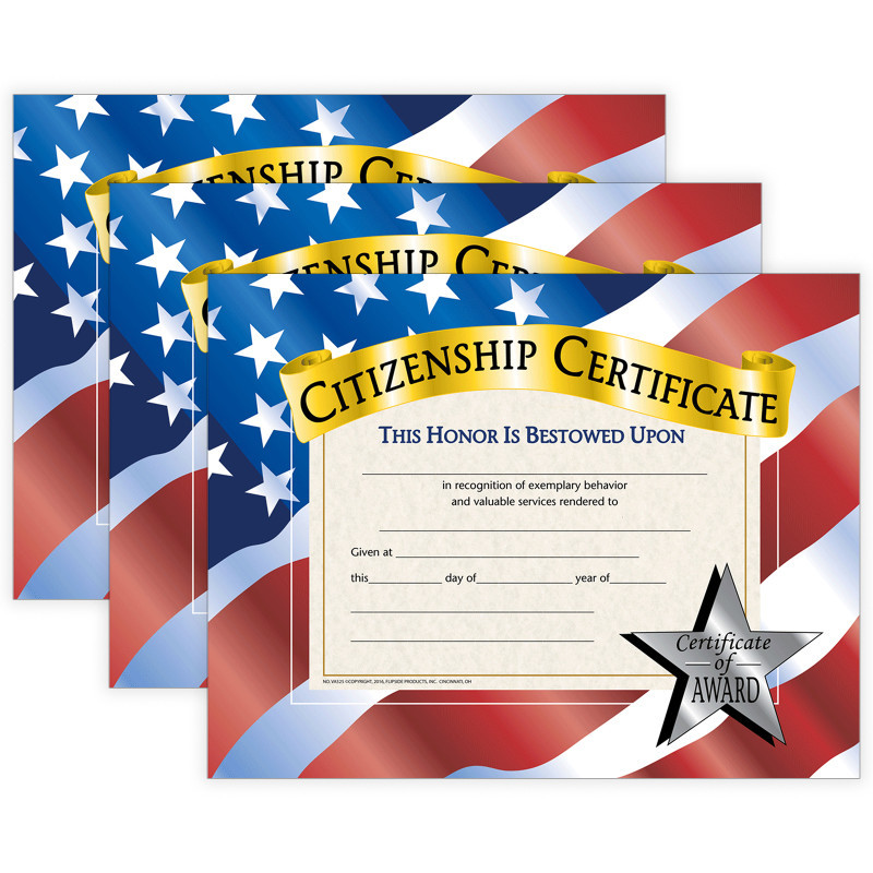 FLIPSIDE Hayes Publishing Citizenship Certificate, 30 Per Pack, 3 Packs