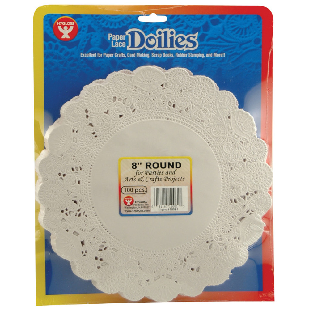 HYGLOSS PRODUCTS INC. Hygloss® Round Paper Lace Doilies, White, 8", Pack of 100 HYGLOSS PRODUCTS INC. Hygloss® Round Paper Lace Doilies, White, 8", Pack of 100