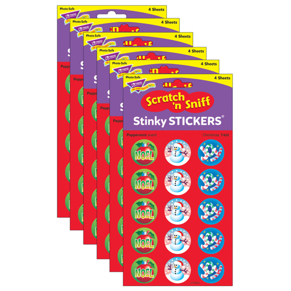 TREND ENTERPRISES INC. TREND Christmas/Peppermint Stinky Stickers®, 60 Per Pack, 6 Packs
