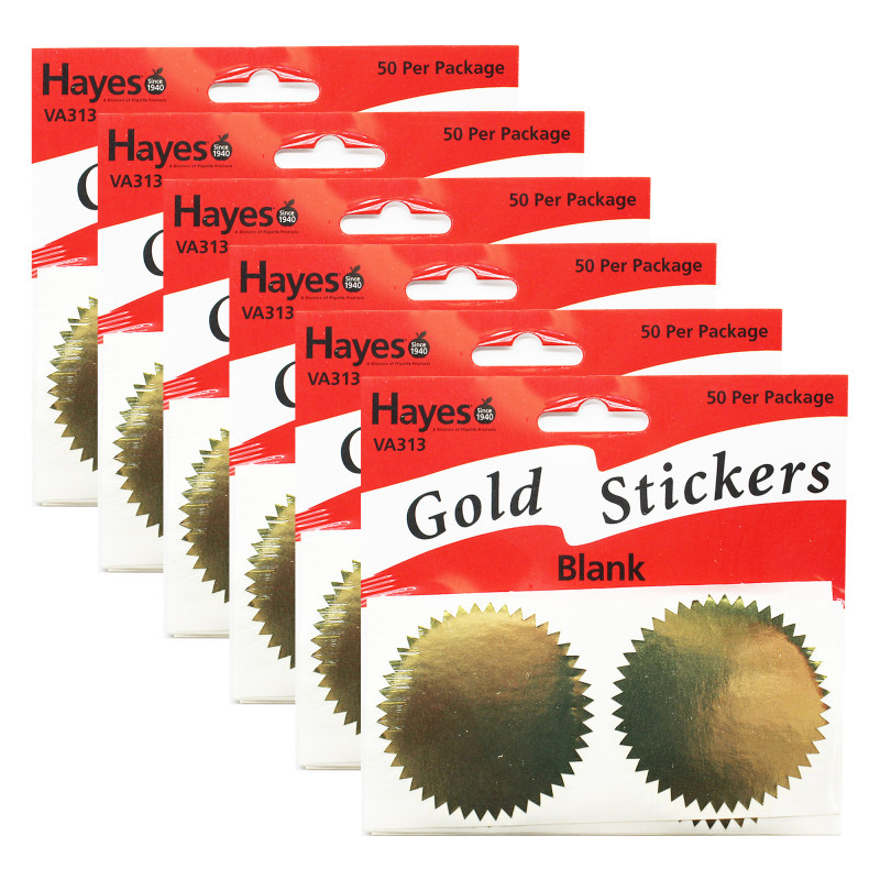 FLIPSIDE Hayes Publishing Blank 2" Gold Certificate Seals, 50 Per Pack, 6 Packs