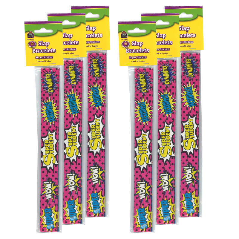 TEACHER CREATED RESOURCES Teacher Created Resources® Superhero Super Student Slap Bracelets, 10 Per Pack, 6 Packs