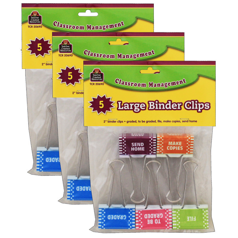 TEACHER CREATED RESOURCES Teacher Created Resources® Classroom Management Large Binder Clips, 5 Per Pack, 3 Packs