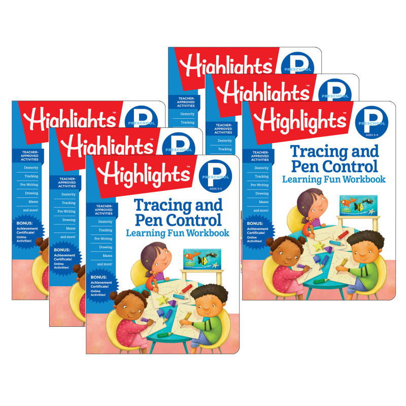 HIGHLIGHTS FOR CHILDREN Highlights™ Learning Fun Workbooks, Preschool Tracing and Pen Control, Pack of 6
