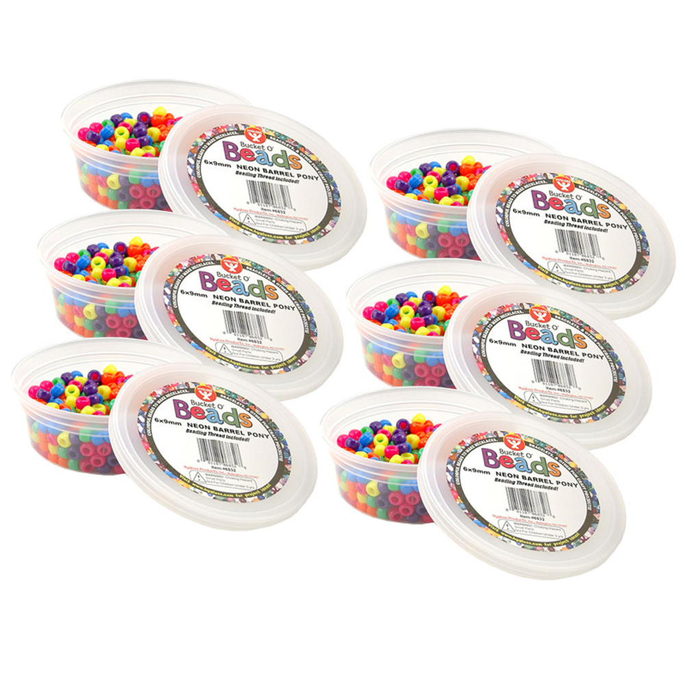 HYGLOSS PRODUCTS INC. Hygloss® Bucket O’ Beads, Neon Barrel, 6 x 9 mm, 375 Per Pack, 6 Packs