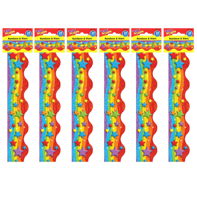TREND ENTERPRISES INC. TREND Rainbow & Stars Terrific Trimmers®, 39 Feet Per Pack, 6 Packs