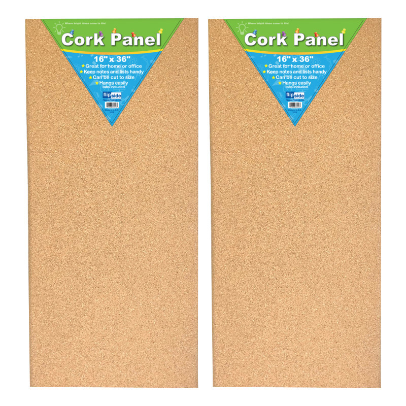 FLIPSIDE Flipside Products Cork Panel, 16" x 36", Pack of 2