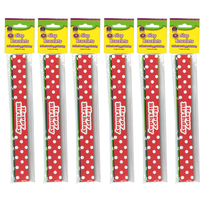 TEACHER CREATED RESOURCES Teacher Created Resources® Polka Dots Happy Birthday Slap Bracelets, 10 Per Pack, 6 Packs