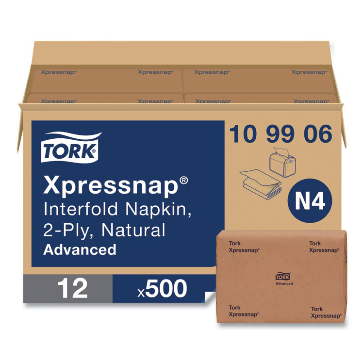 SCA TISSUE Tork® 109906 Xpressnap Interfold Dispenser Napkins, 2-Ply, 6.5 x 8.5, Natural, 500/Pack, 12 Packs/Carton