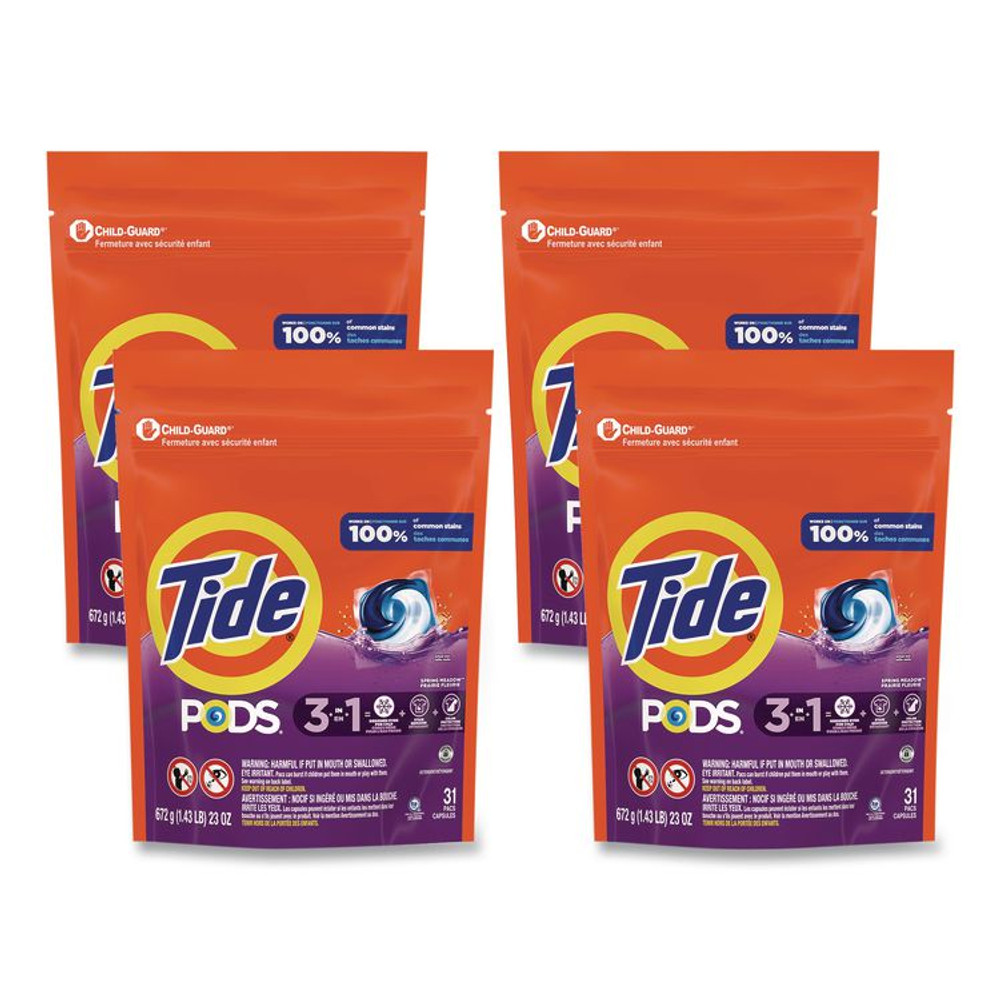 PROCTER & GAMBLE Tide® 93123 PODS Laundry Detergent, HE Compatible, Spring Meadow, 23 oz, 31 Pods/Pack, 4 Packs/Carton