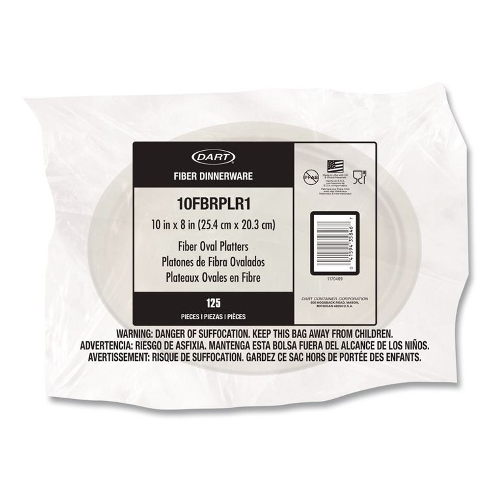 DART 10FBRPLR1 Compostable Molded Fiber Dinnerware, ProPlanet Seal, Platter, 10" Diameter, Natural, 500/Carton