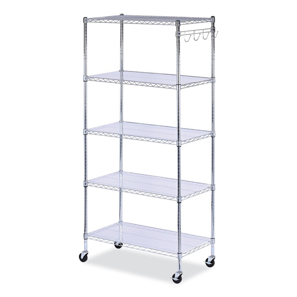 ALERA SW653618SR 5-Shelf Wire Shelving Kit with Casters and Shelf Liners, 36w x 18d x 72h, Silver