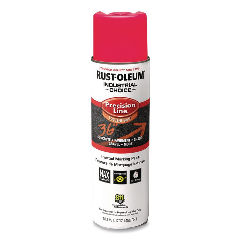 RUST-OLEUM CORPORATION 1661838V Industrial Choice M1600 System Solvent-Based Precision Line Marking Paint, Flat Fluorescent Pink, 17 oz Aerosol Can,12/Carton