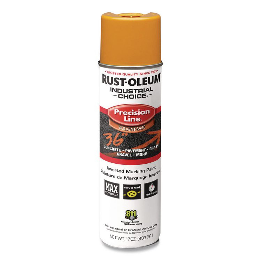 RUST-OLEUM CORPORATION 203024V Industrial Choice M1600 System Solvent-Based Precision Line Marking Paint, Flat Yellow, 17 oz Aerosol Can, 12/Carton