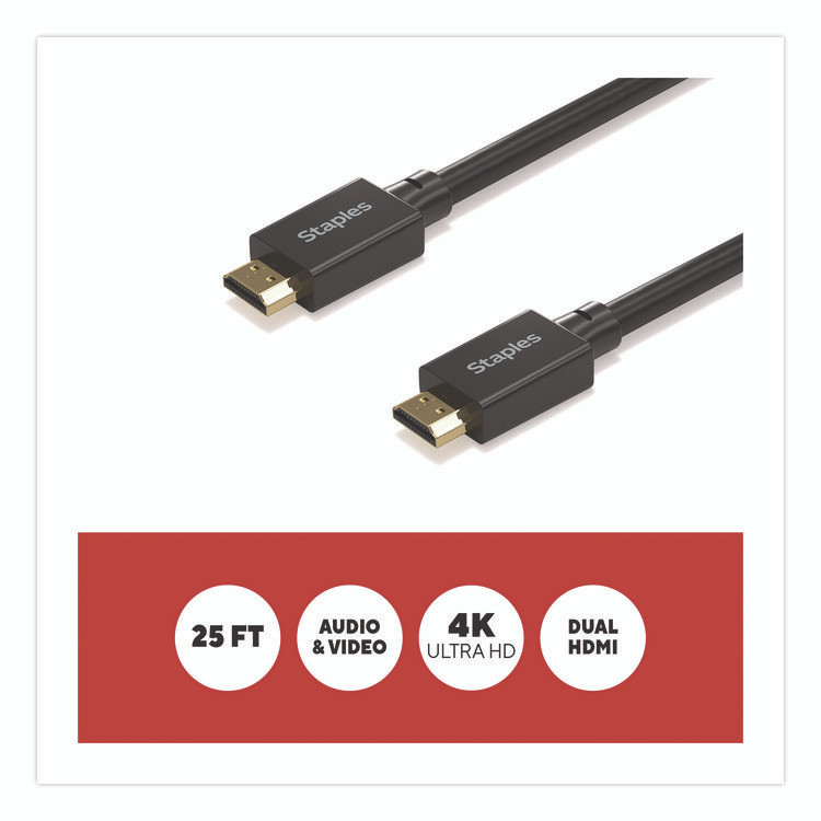 STAPLES BRANDS GROUP TECH ST62476 HDMI to HDMI Audio/Video Cable, 25 ft, Black