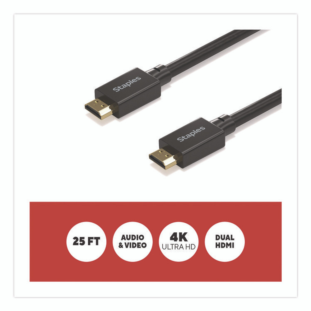 STAPLES BRANDS GROUP TECH ST62476 HDMI to HDMI Audio/Video Cable, 25 ft, Black